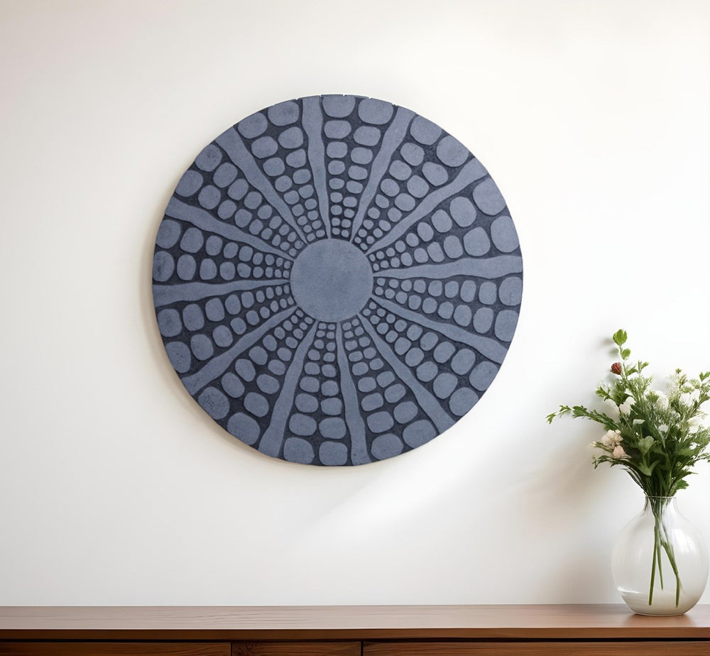 HomeRoots 28" Gray Sandstone Round Wall Decor - Modern Accent Piece for Living Room, Bedroom & Office Spaces 274926