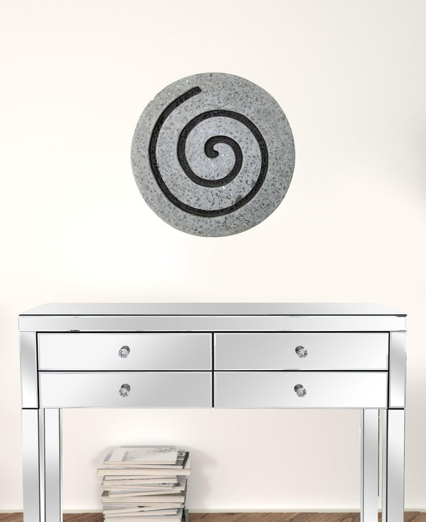 Homeroots 19" X 19" X 2" Gray Round Modern Spiral Wall Art  Sandstone 274932