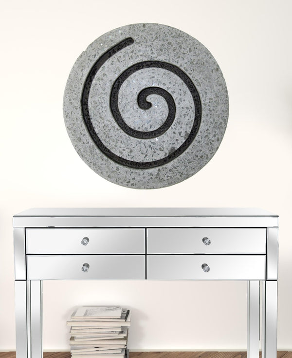 HomeRoots 28" Gray Round Modern Spiral Wall Art Sculpture for Contemporary Home Decor – Stylish & Versatile 274933