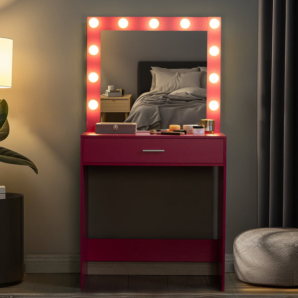 English Elm Vanity Elegant dressing table with LED mirror lights, large drawer, adjustable brightness & storage Pink W2386P216225