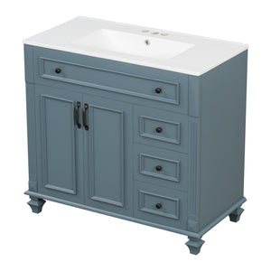 English Elm 36" Modern Bathroom Vanity with Ceramic Sink, Gold Handles, Flip-Out Drawer & Soft-Close Doors Blue Gray N725P283623C