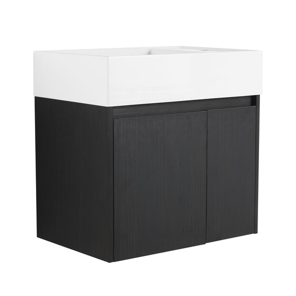 English Elm 24 Inch Bathroom Cabinet Resin Sink Vanity with Soft-Close Doors, Beveled Handle, Water-Resistant Finish Black Chestnut W999P228747