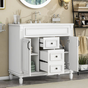English Elm 36'' Modern Bathroom Vanity With Soft-Close Doors, Elegant Ceramic Sink, And Ample Storage Space N710P230231K