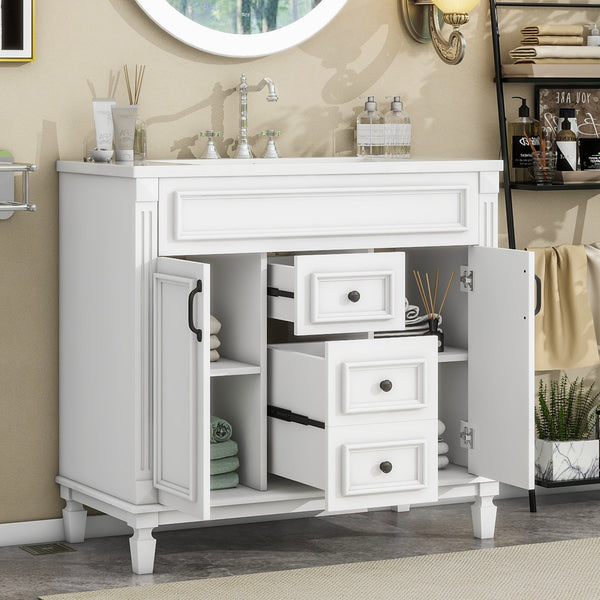 English Elm 36'' Modern Bathroom Vanity With Soft-Close Doors, Elegant Ceramic Sink, And Ample Storage Space N710P230231K
