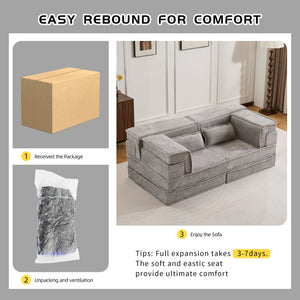 English Elm Compression Modular Floor Sofa Bed - Versatile, No Assembly, Soft Fleece, Memory Foam Loveseat, Light Grey W3723P377153