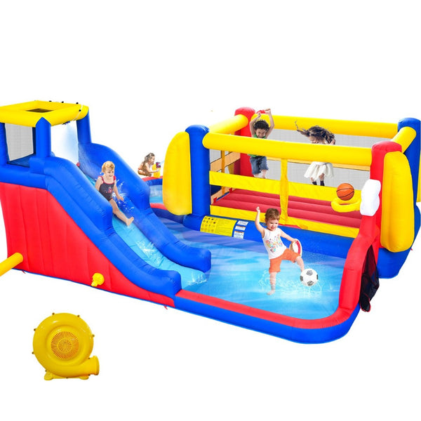 English Elm 9 in 1 Inflatable Bounce House Backyard Water Park with Slide Pool and Sprinkler W1677P247442