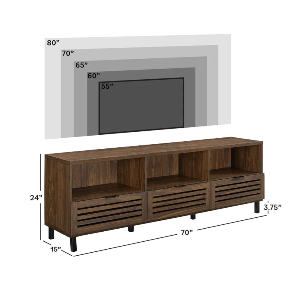 English Elm Walker Edison - Modern Boho Slatted 2-Door 1-Drawer 70 TV Stand Dark Walnut — Transitional, Durable, Fits 85" TVs B185P244257