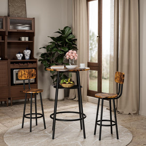 English Elm Bar 3-Piece Dining Set with Stools and Backrests, MDF & Metal Farmhouse Design, Space-Saving Pair Brown W57868878