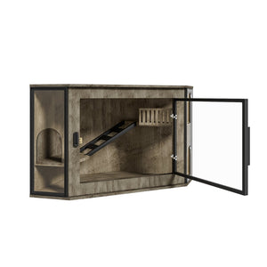 English Elm 48" Corner Mdf Cat Litter Enclosure Cabinet with Led Acrylic Door and Play Loft Grey N704P402446E