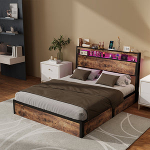 English Elm Full Size Industrial Metal Storage Bed with Hydraulic Lift Rgb Lighting and Usb Charging T3963P437369