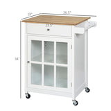 English Elm Homcom 27" Rolling Kitchen Island Cart With Drawer and Glass Door Cabinet, Kitchen Trolley With Adjustable Shelf and Towel Rack, White