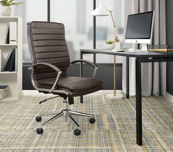 OSP Home Furnishings High Back Executive Office Chair Faux Leather Ergonomic Seat with Chrome Arms and Lumbar Support High SPX23590C-U1