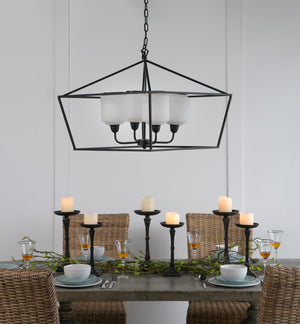 English Elm 26x26x21.9" Matte Black Iron Geometric Chandelier with Opaque Glass for Dining Foyer W2078P411230