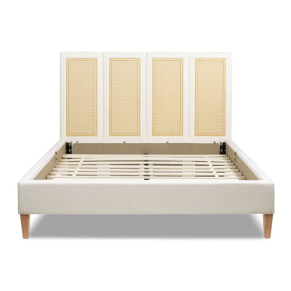English Elm Jennifer Taylor Home - Toscana Queen Upholstered Cane Back Bed - Coastal Elegance In Antique White With Rattan Panels B2719P385736