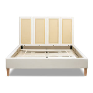 English Elm Jennifer Taylor Home - Toscana Queen Upholstered Cane Back Bed - Coastal Elegance In Antique White With Rattan Panels B2719P385736