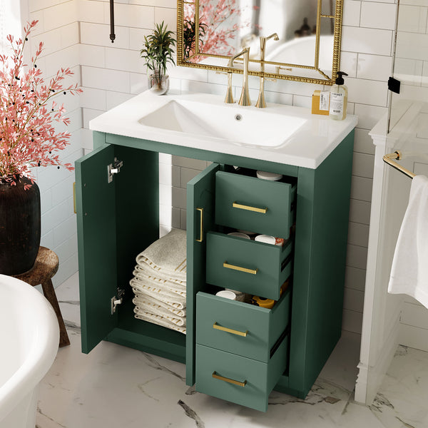 English Elm 30'' Bathroom Vanity - Retro Style With Ceramic Sink, Soft-Closing Doors & Ample Storage Space N710P191947F