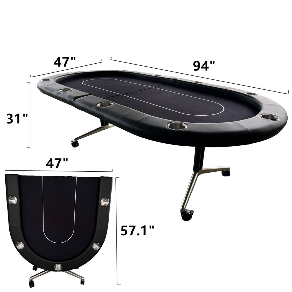 English Elm Ino Foldable 94 Inch Oval Poker Table Seats 10 with Felt Surface and Cup Holders W2748P321633