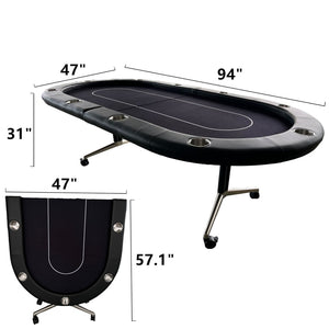 English Elm Ino Foldable 94 Inch Oval Poker Table Seats 10 with Felt Surface and Cup Holders W2748P321633
