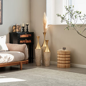 English Elm Floor Metal Vase Set - 3-Piece Modern Geometric Decor With Woven Texture & Glazed Finish,  Tall Accent W2796P255611