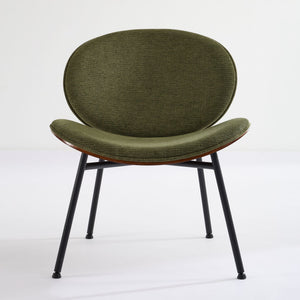 English Elm Mid-Century Shell Chair with Wood Grain Veneer, Curved Wide Seat, Metal-Wood Frame Holds 330+ lbs Green W1143P214256