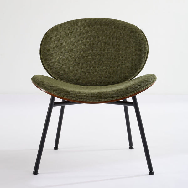 English Elm Mid-Century Shell Chair with Wood Grain Veneer, Curved Wide Seat, Metal-Wood Frame Holds 330+ lbs Green W1143P214256