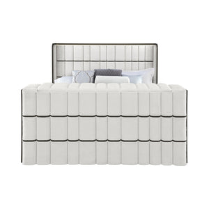 English Elm Isaiah Luxury Bed with 50" TV Lift, Built‑In Speakers, LED Lighting and Fireplace in White/Black King B201S00410