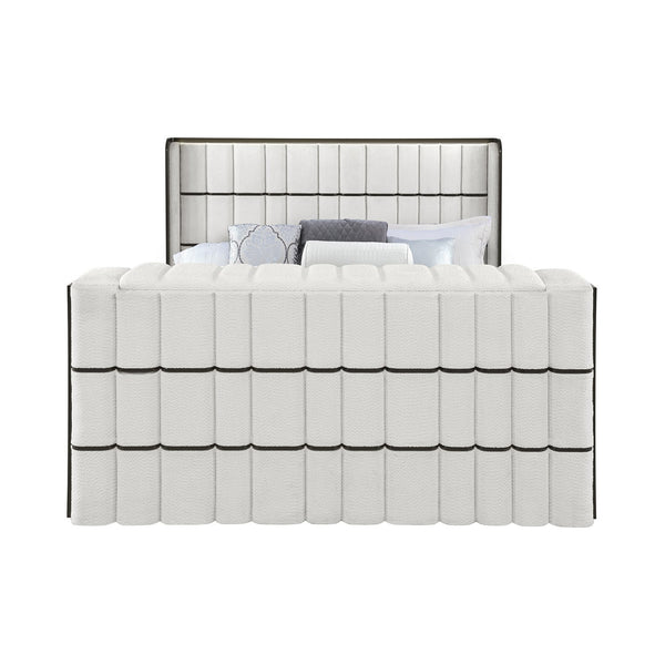 English Elm Isaiah Luxury Bed with 50" TV Lift, Built‑In Speakers, LED Lighting and Fireplace in White/Black King B201S00410