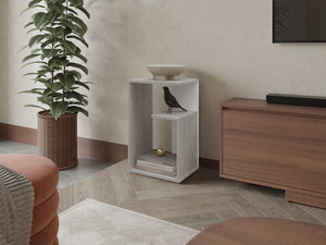 English Elm Vega Contemporary Side Table With Open Storage, Compact Design In White And Concrete Finish B128P287508-GIGA