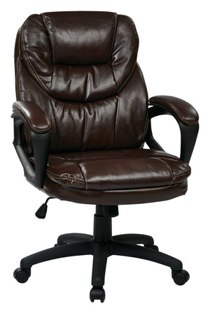 OSP Home Furnishings Faux Leather Executive Office Chair with Lumbar Support and Ergonomic Tilt Control Chocolate FL660-U2