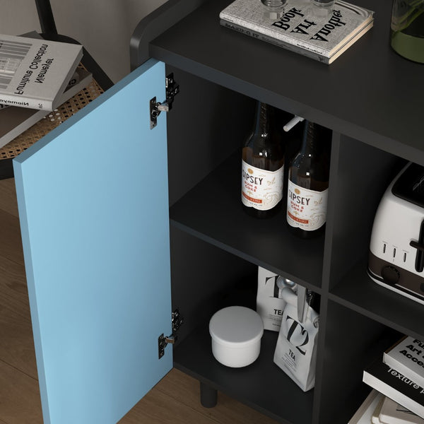 English Elm Sideboard Buffet Cabinet - Modern Black & Blue Storage Solution With Drawers For Dining & Kitchen Decor W409P176594-GIGA