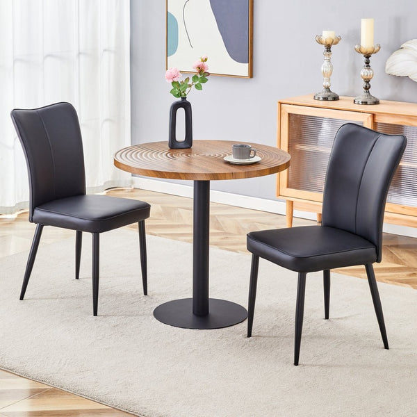English Elm Table And Chair Set - Modern 31.5-Inch Round Dark Wood Grain Table With 2 Black Pu Chairs, Stylish Design! W1151S02485-GIGA