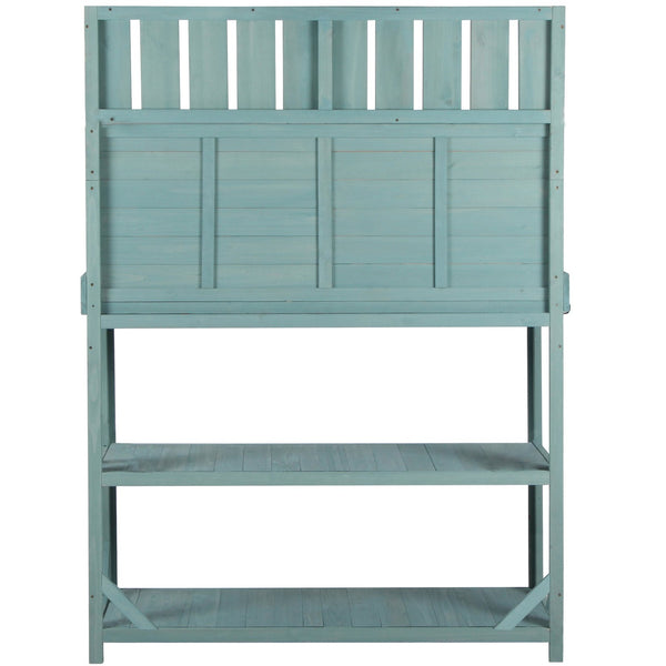English Elm TOPMAX 65" Wooden Potting Bench with Splash Plate, 4 Shelves & Side Hook, Sturdy Fir Workstation Green WF285323AAF