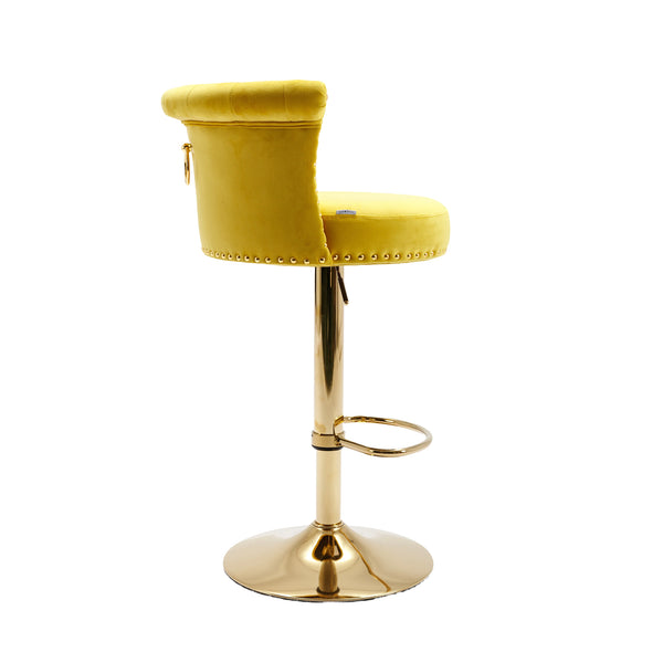 English Elm UNITED Velvet 360° Rotating Bar Chair with Diamond Stitching, Gold Frame, Plush Foam Seat, Adjustable Height Yellow W1568P361719
