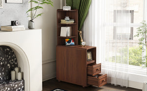 English Elm End Table With Charging Station, Ample Storage & Warm Walnut Finish For Bedroom Or Living Room W2593P289144
