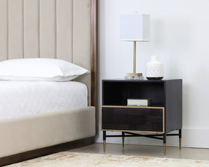 Sunpan Markwood Nightstand - Handcrafted Dark Brown Mango Wood with Antique Brass Frame & Ample Storage