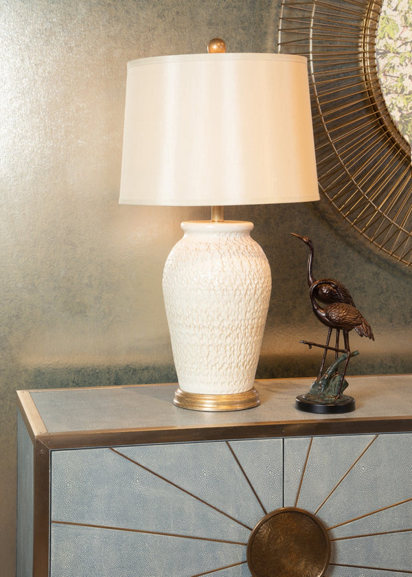 Wildwood Lucia Hand-Thrown Ivory Table Lamp With Antique Gold Accents — Tuscan Textured 29" Statement Piece 27513