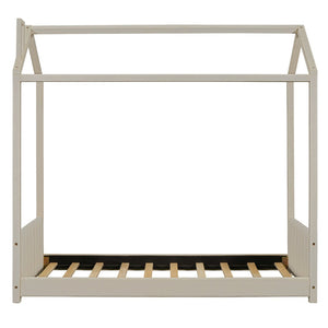 English Elm Twin House Bed Velvet Upholstered Peaked Roof Frame for a Cozy Kids Bedroom LP100125AAA