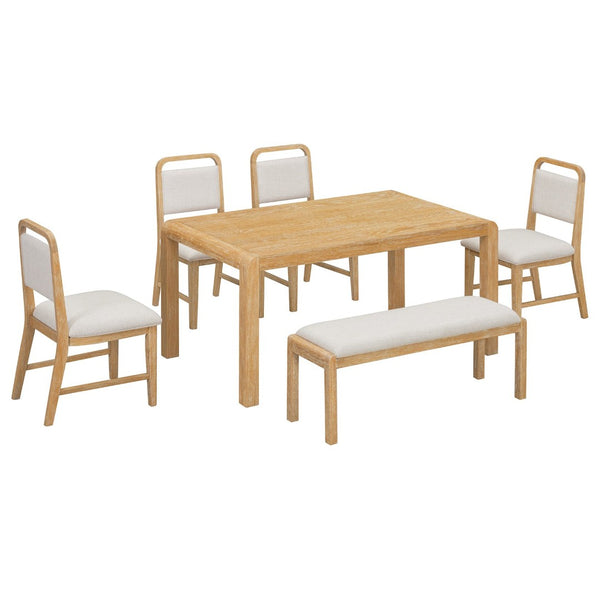 English Elm Trexm Rustic Oak Extendable Dining Set with Upholstered Chairs Bench Seats 6 Natural ST000154AAN