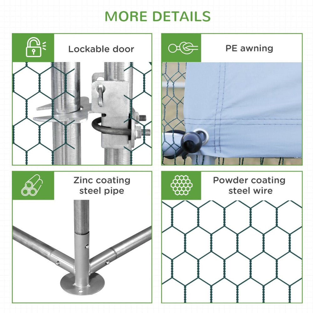 English Elm 9.8' Walk-in Galvanized Steel Chicken Run with Oxford Cloth Roof for 24 Birds T3971S00044