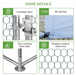 English Elm 9.8' Walk-in Galvanized Steel Chicken Run with Oxford Cloth Roof for 24 Birds T3971S00044