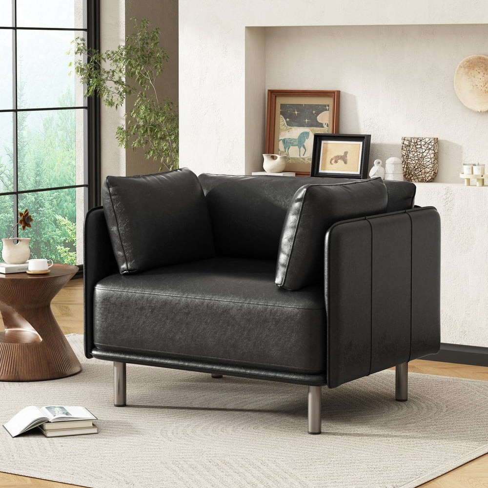 English Elm Christopher Knight Home® - 39" Vintage Black Faux Leather Lounge Chair - Stylish Comfort With Durable Build For Any Space N767P208310K