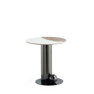 English Elm Laurel Sintered Stone Top End Table in Black — 19.7" Round Top, Stainless Steel Base, Contemporary Design B365S00103