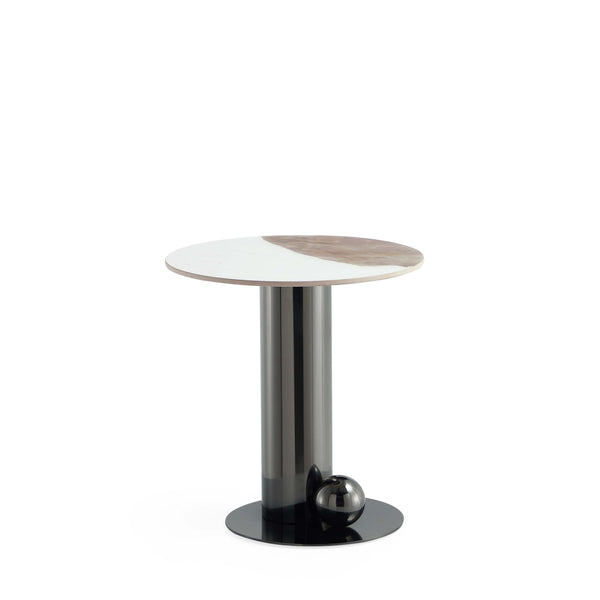English Elm Laurel Sintered Stone Top End Table in Black — 19.7" Round Top, Stainless Steel Base, Contemporary Design B365S00103