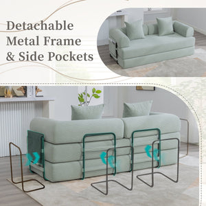 English Elm UNITED modular foldable sofa with metal frame, corduroy upholstery, side pocket & quick assembly convenience Mint Blue W1568P375643