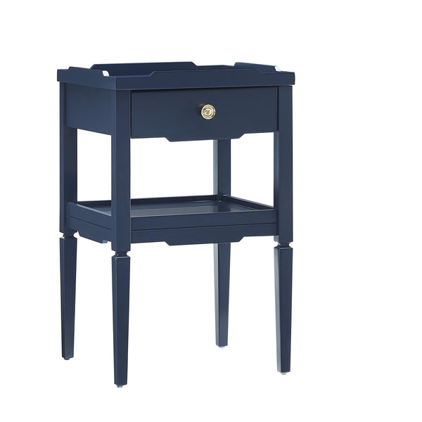 English Elm Foley Midnight Blue 1-Drawer Nightstand with Gold Pull, Tapered Legs, Lower Shelf & Smooth Glides B050P376967