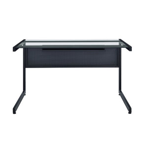 EuroStyle Caesar Glass Top Office Desk with Steel Frame Wire Management and Adjustable Feet Black 27540-BLK