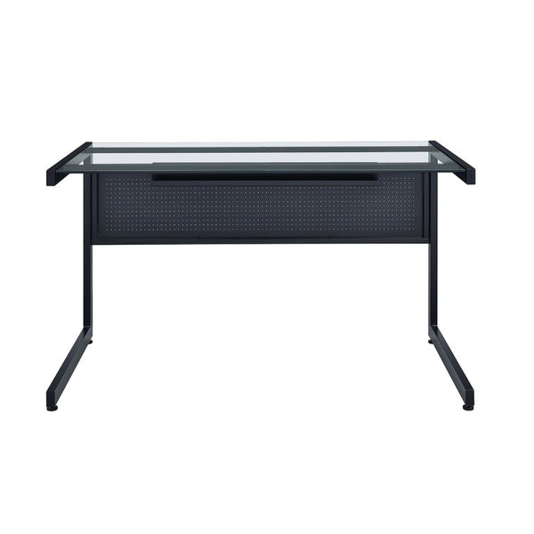 EuroStyle Caesar Glass Top Office Desk with Steel Frame Wire Management and Adjustable Feet Black 27540-BLK