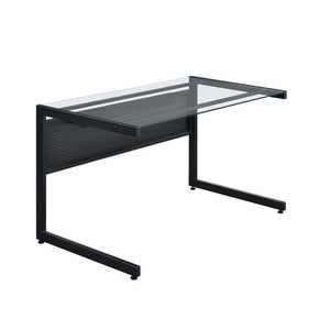 EuroStyle Caesar Glass Top Office Desk with Steel Frame Wire Management and Adjustable Feet Black 27540-BLK