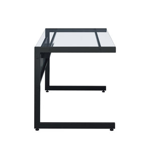 EuroStyle Caesar Glass Top Office Desk with Steel Frame Wire Management and Adjustable Feet Black 27540-BLK