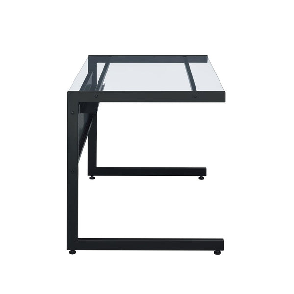 EuroStyle Caesar Glass Top Office Desk with Steel Frame Wire Management and Adjustable Feet Black 27540-BLK